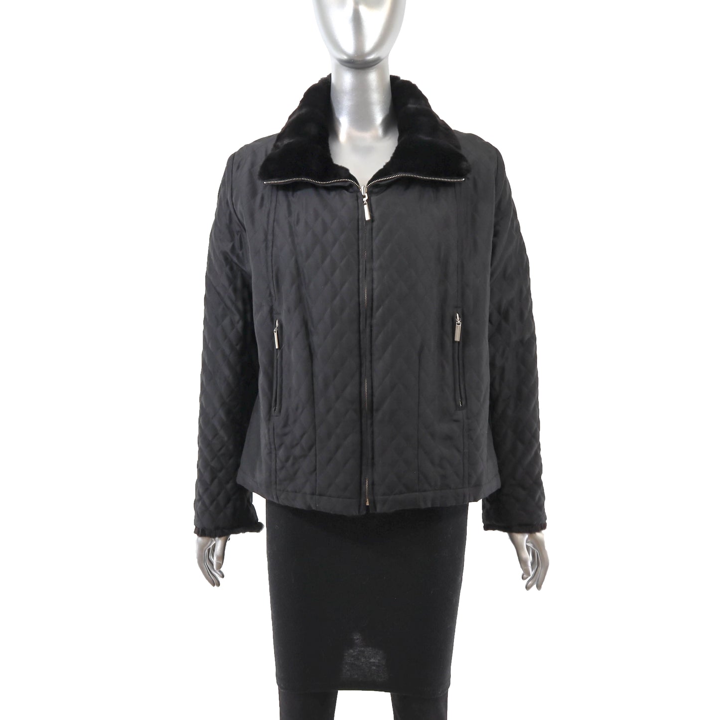 Black Reversible Plucked Mink Jacket- Size S