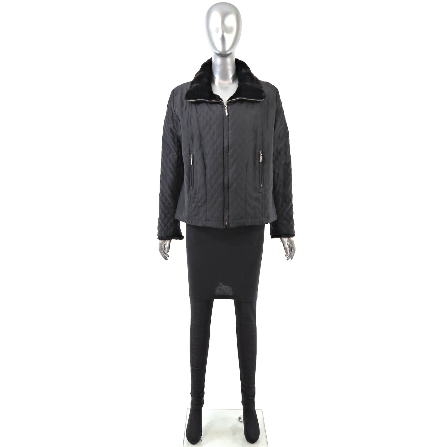 Black Reversible Plucked Mink Jacket- Size S