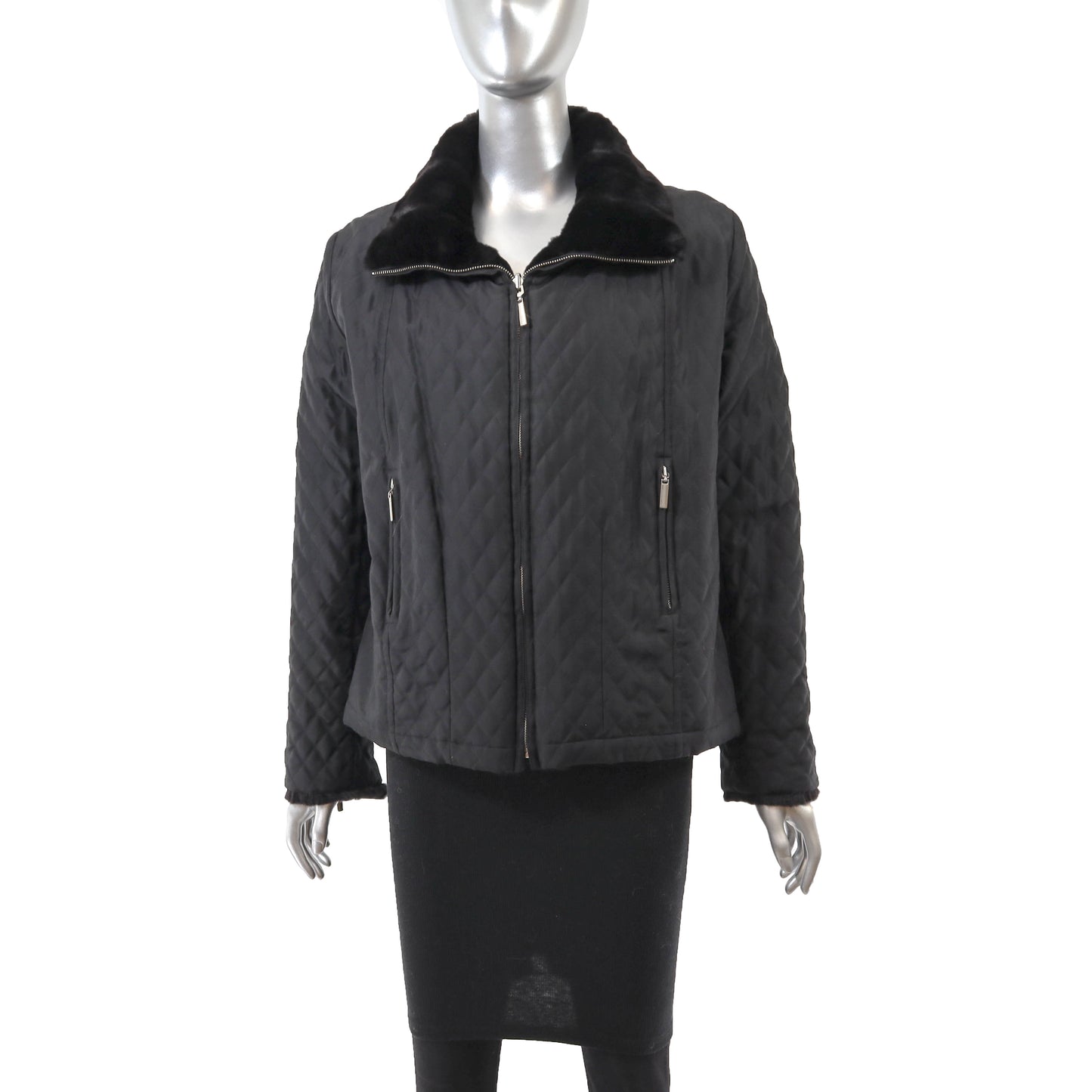 Black Reversible Plucked Mink Jacket- Size S