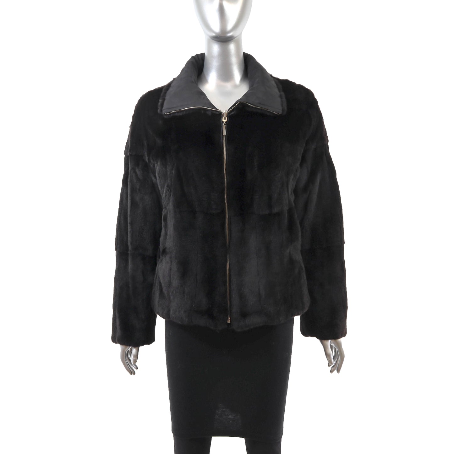 Black Reversible Plucked Mink Jacket- Size S
