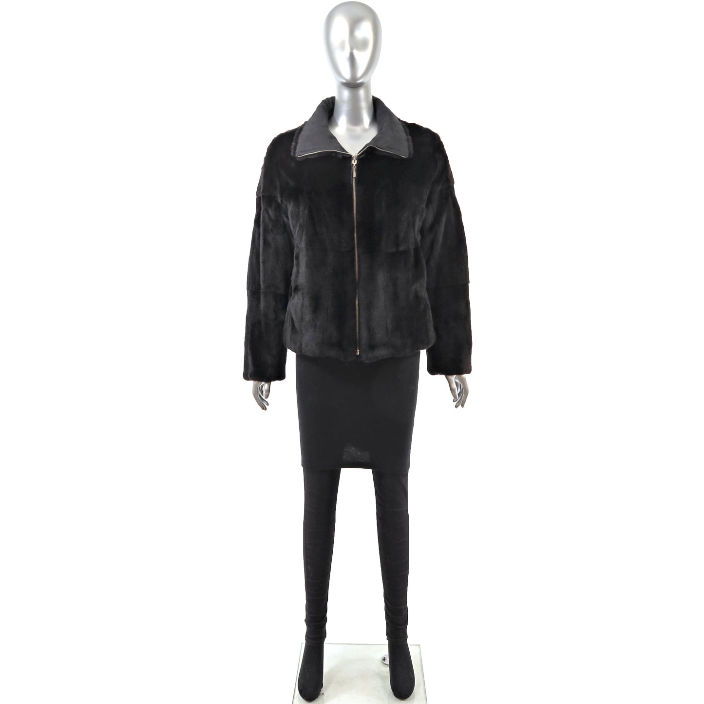 Black Reversible Plucked Mink Jacket- Size S