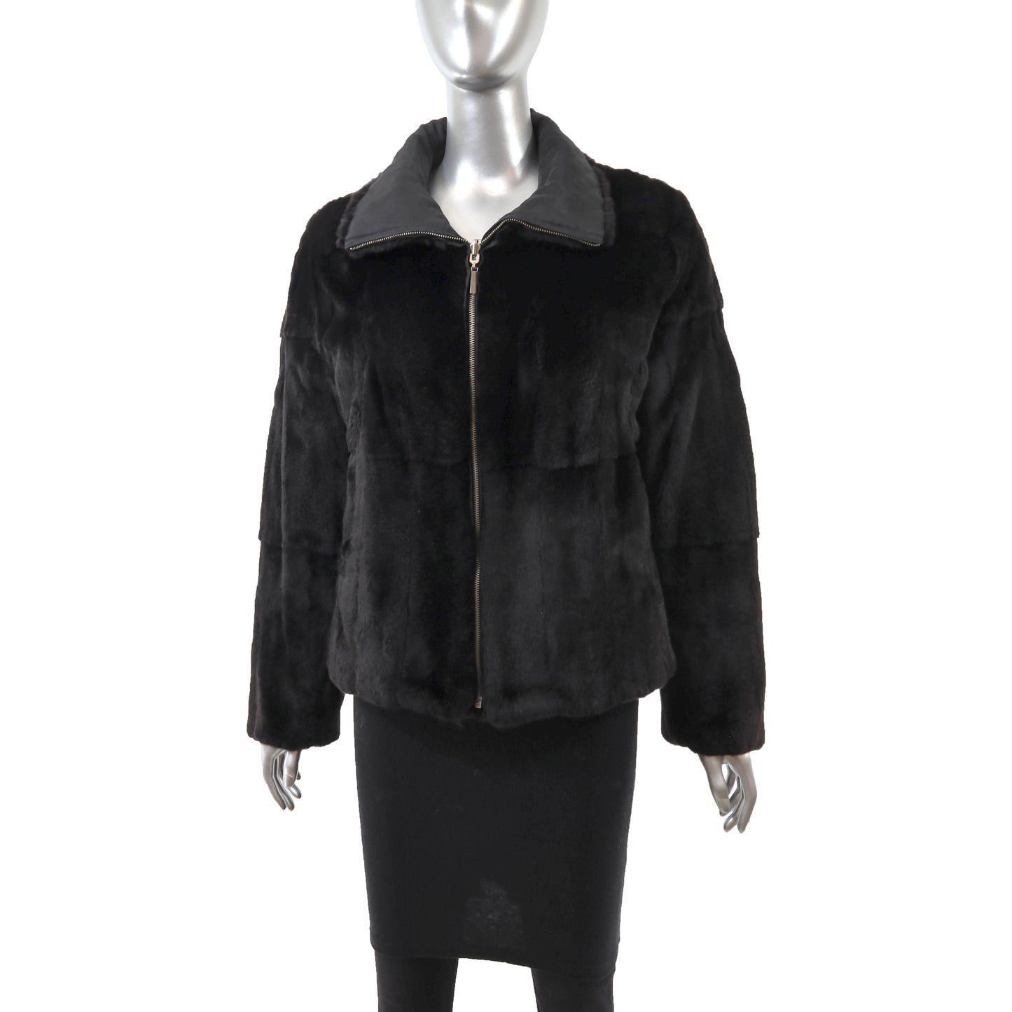 Black Reversible Plucked Mink Jacket- Size S