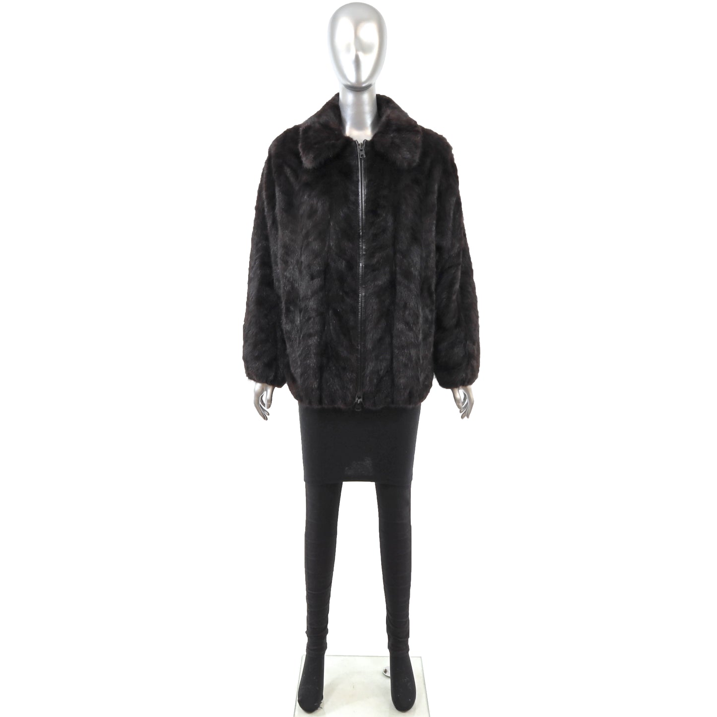 Black Section Mink Bomber Jacket- Size M