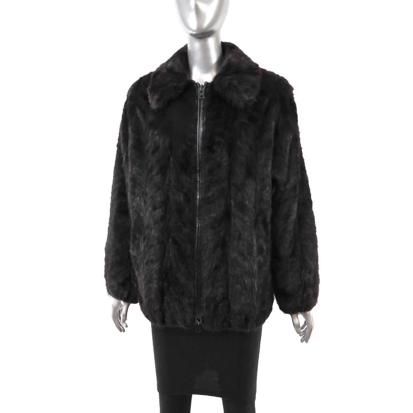 Black Section Mink Bomber Jacket- Size M