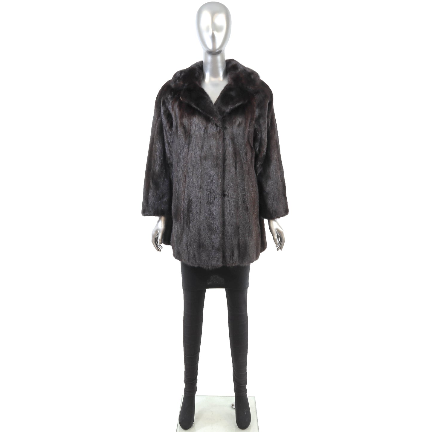 Black Mink 3/4 Jacket Reversible to Taffeta- Size L