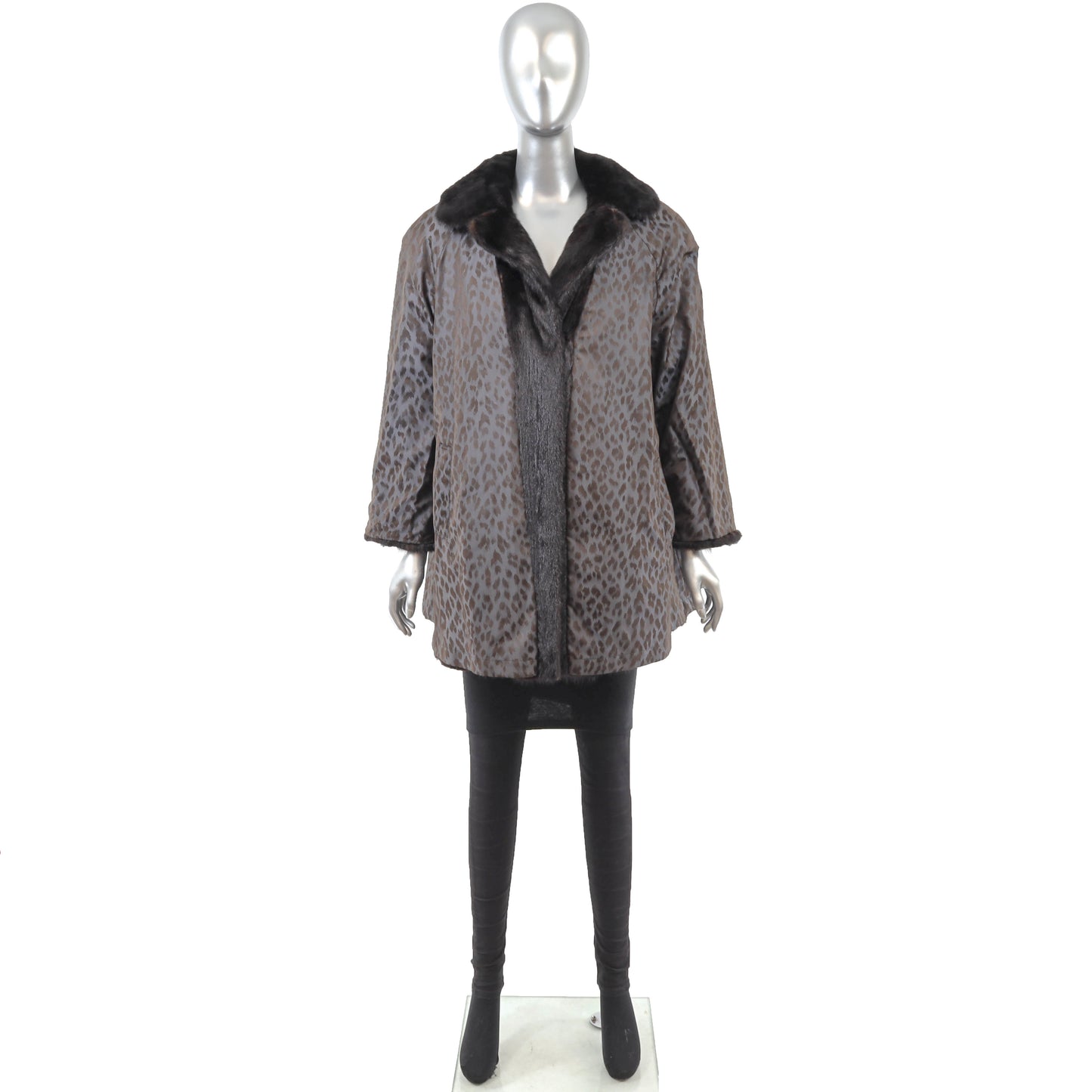 Black Mink 3/4 Jacket Reversible to Taffeta- Size L