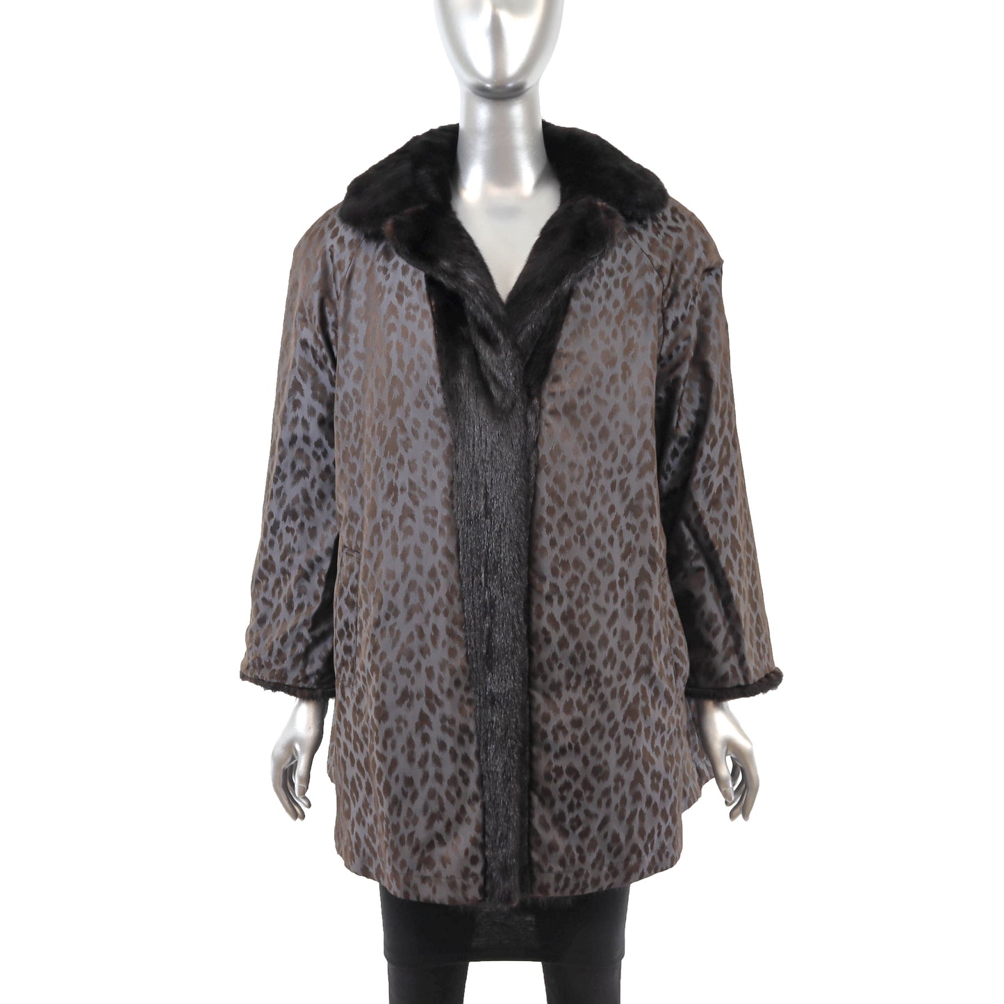 Black Mink 3/4 Jacket Reversible to Taffeta- Size L