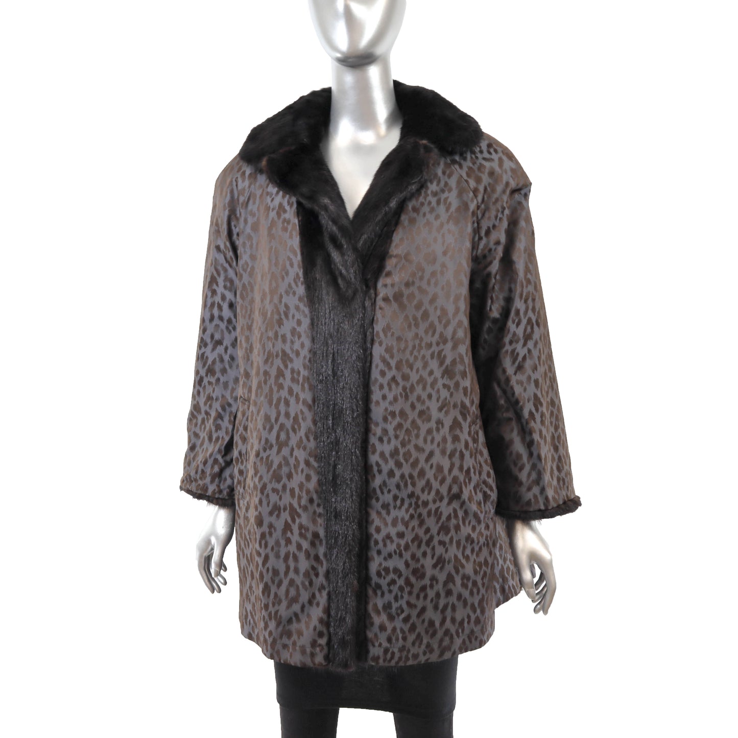 Black Mink 3/4 Jacket Reversible to Taffeta- Size L