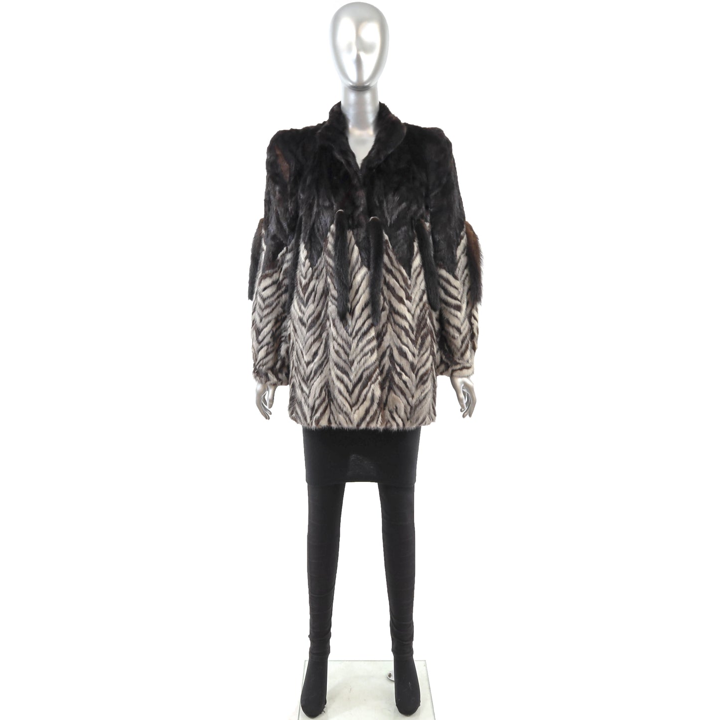 Black and Grey Section Mink Jacket- Size M