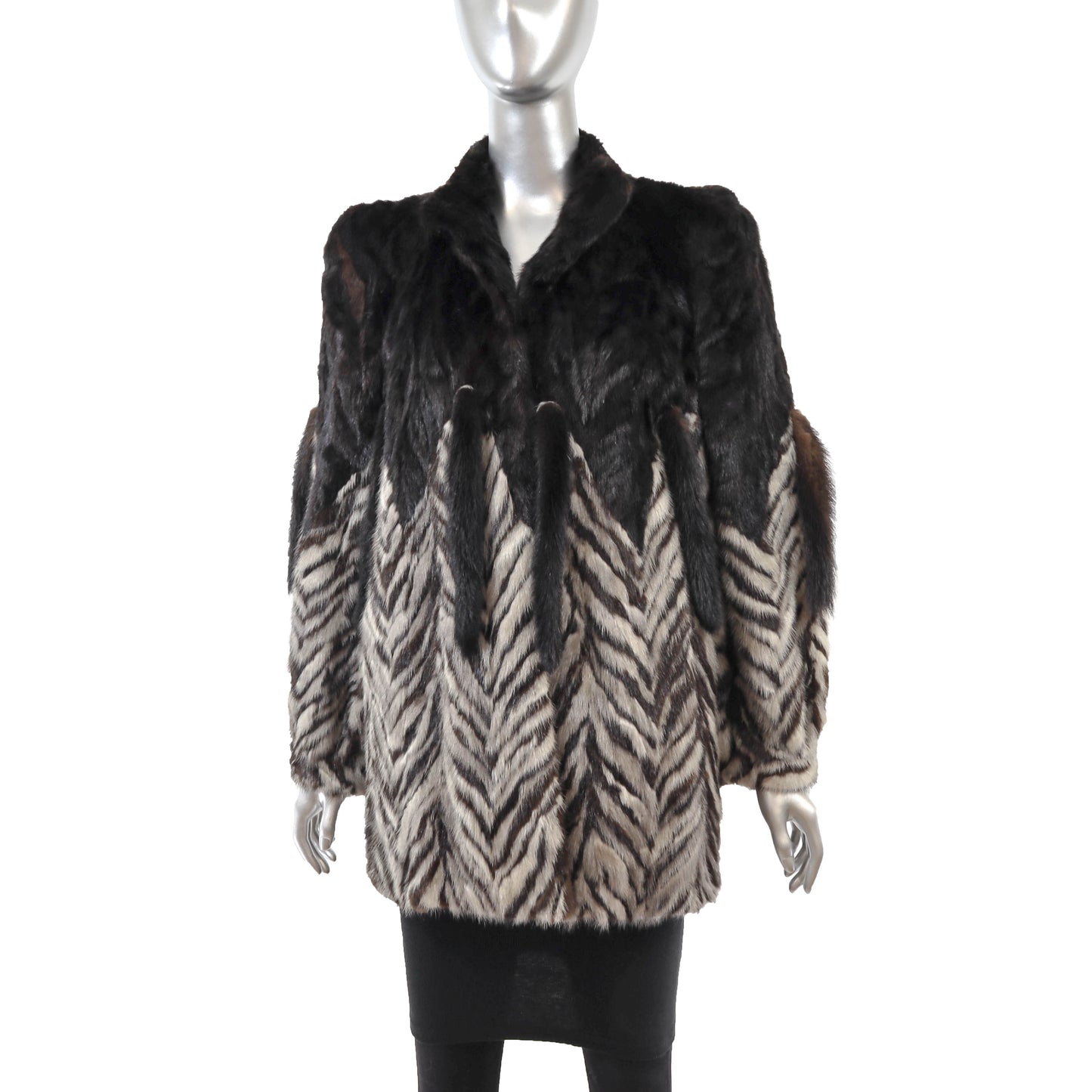 Black and Grey Section Mink Jacket- Size M