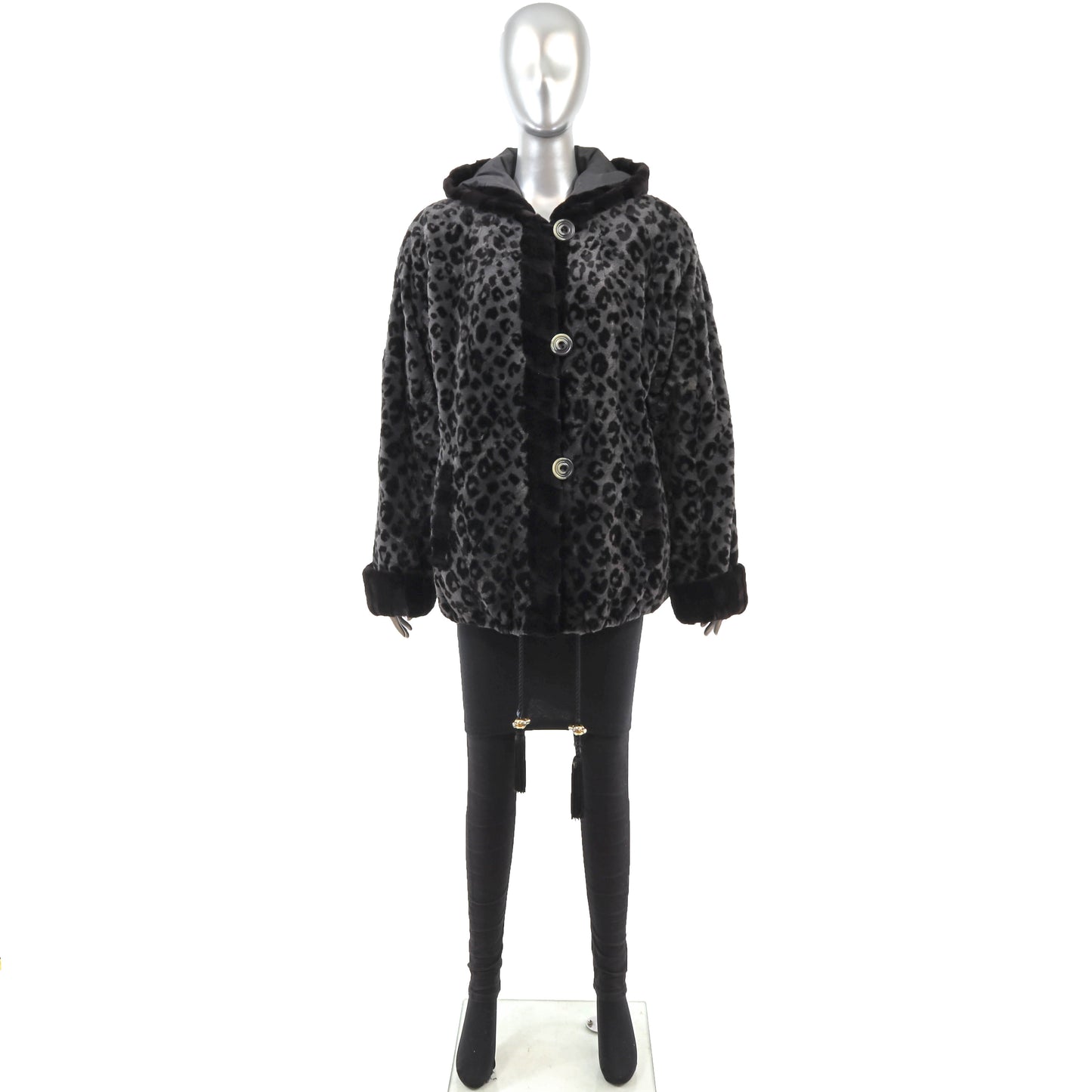 Sheared Hooded Mink Jacket Reversible to Taffeta- Size XL