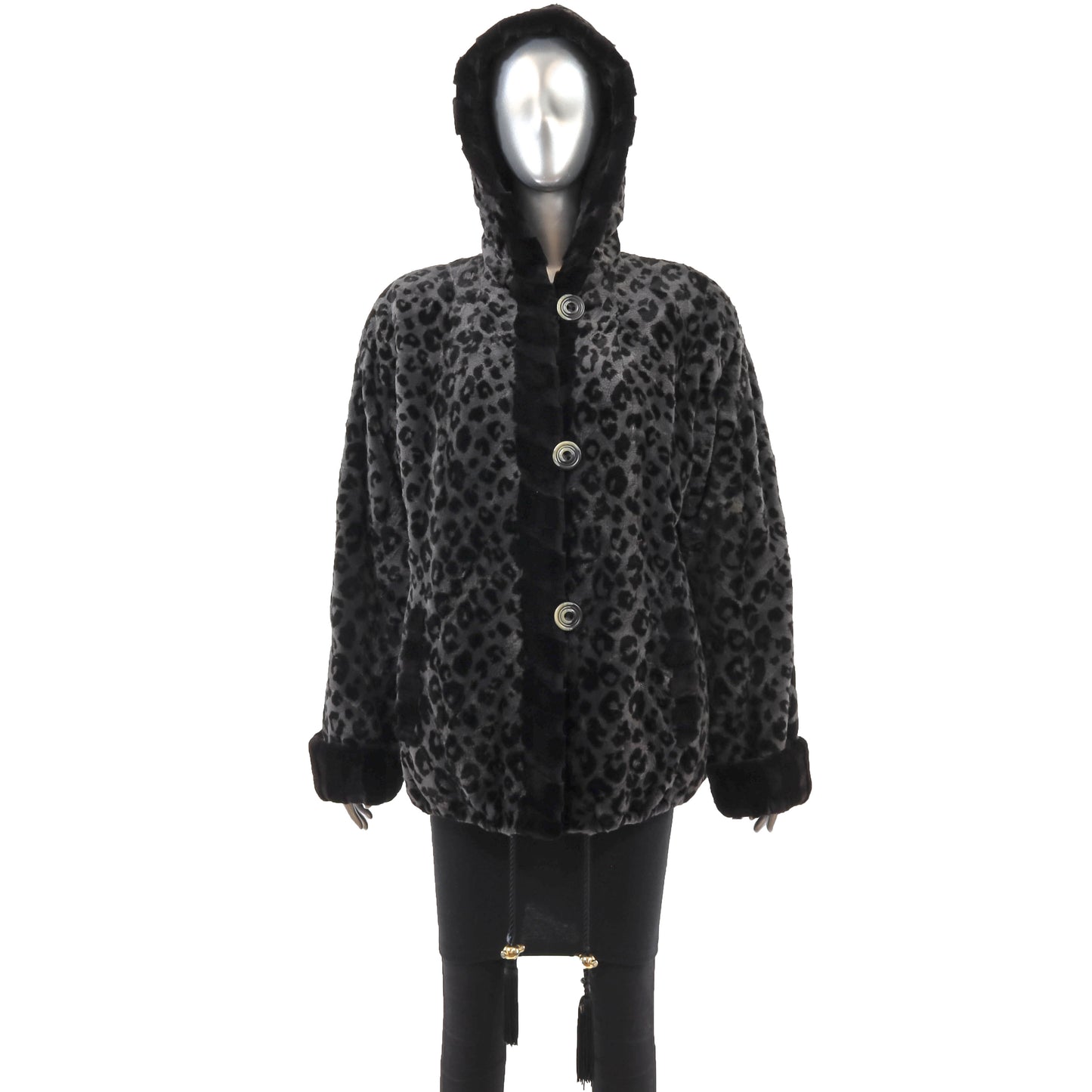Sheared Hooded Mink Jacket Reversible to Taffeta- Size XL