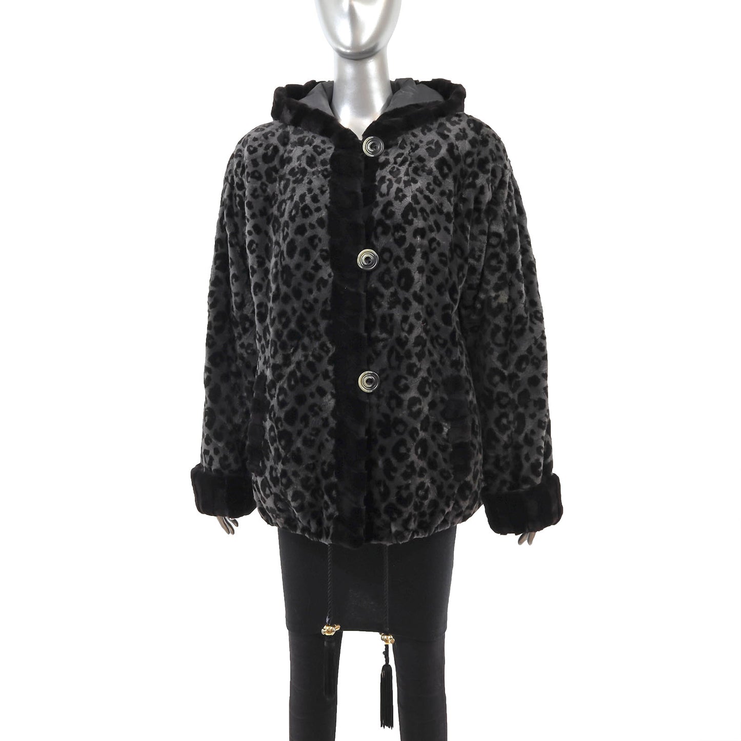 Sheared Hooded Mink Jacket Reversible to Taffeta- Size XL