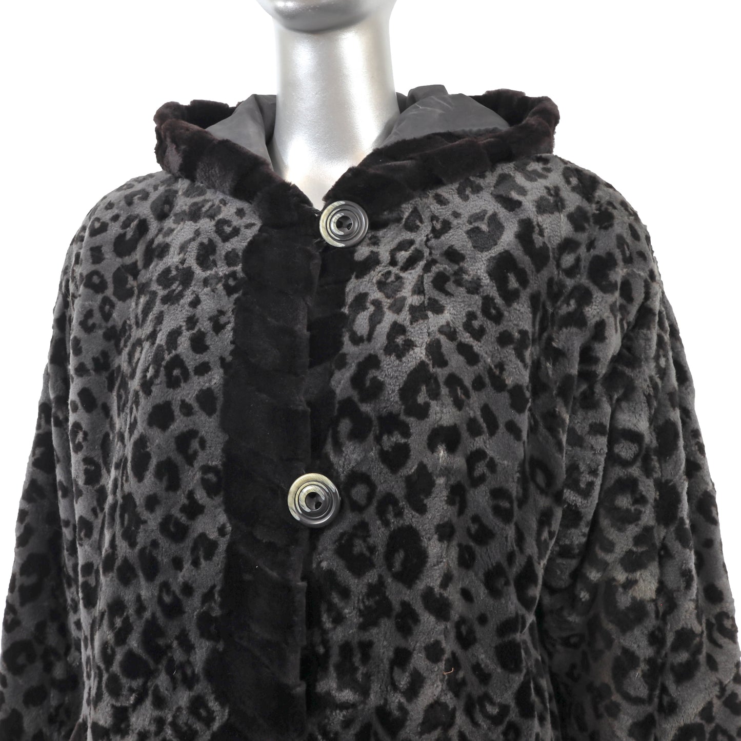 Sheared Hooded Mink Jacket Reversible to Taffeta- Size XL