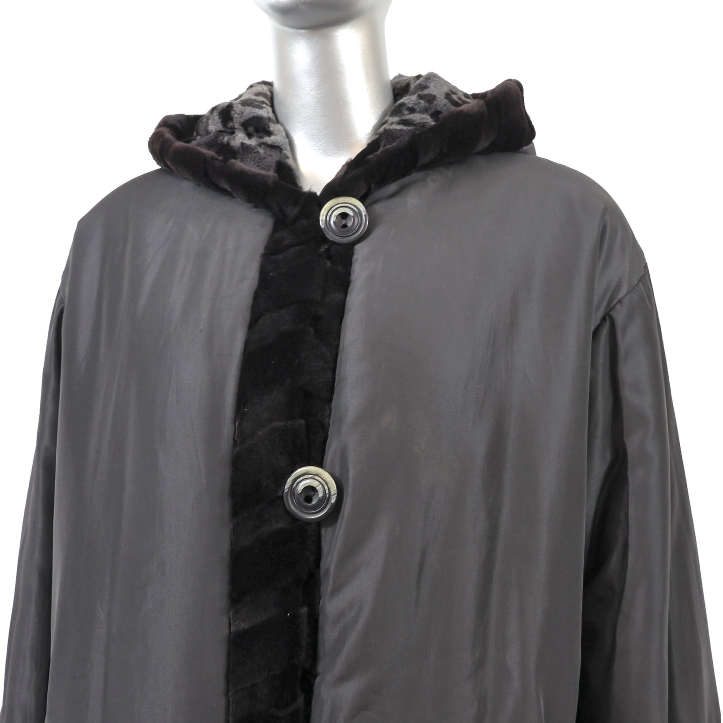 Sheared Hooded Mink Jacket Reversible to Taffeta- Size XL