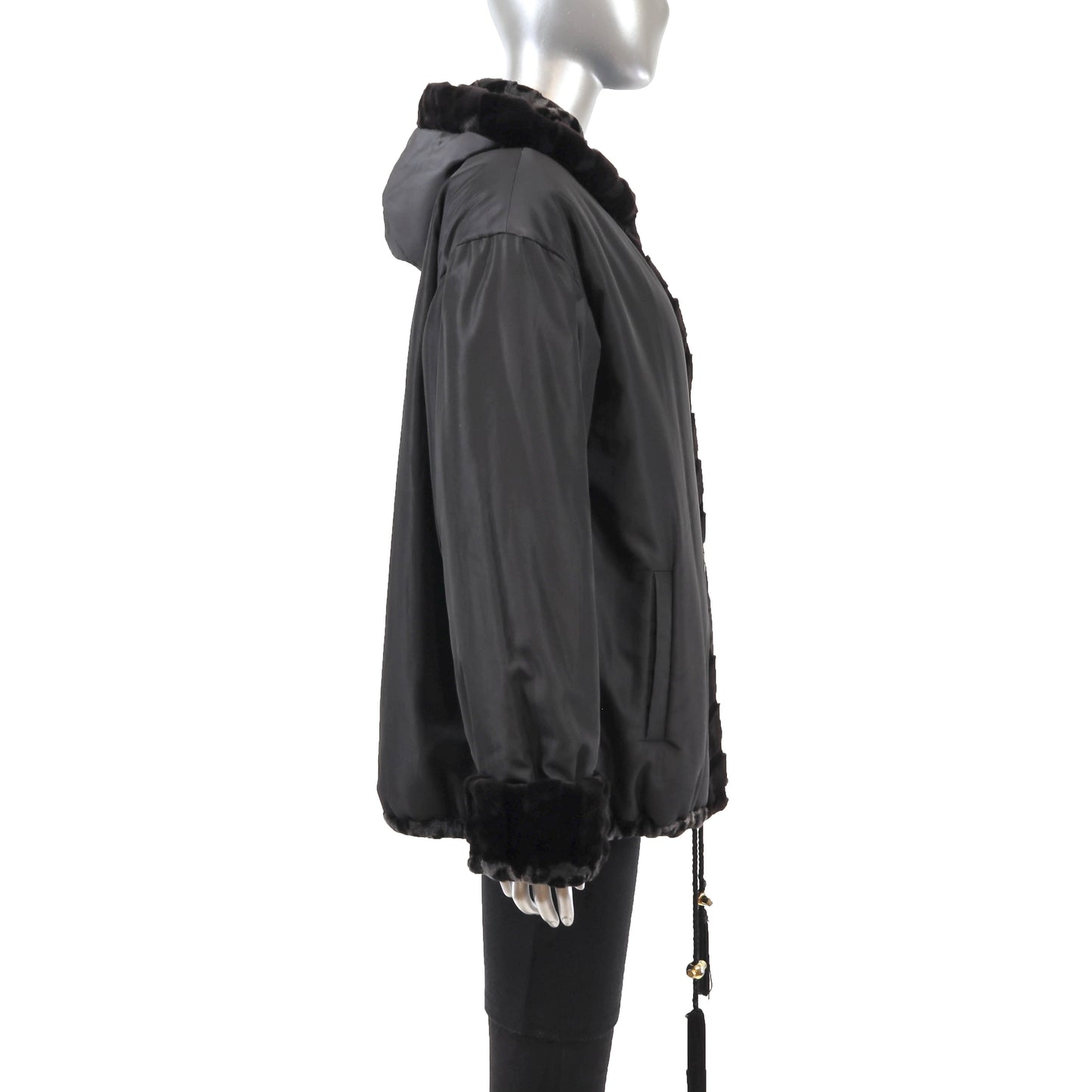 Sheared Hooded Mink Jacket Reversible to Taffeta- Size XL