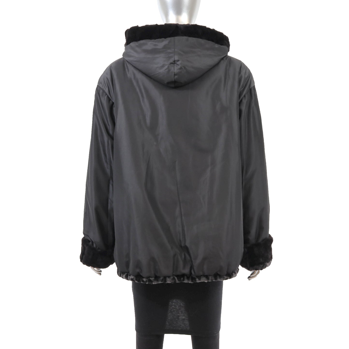 Sheared Hooded Mink Jacket Reversible to Taffeta- Size XL