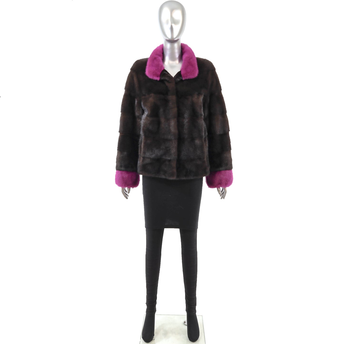 Brown and Pink Mink Jacket- Size S