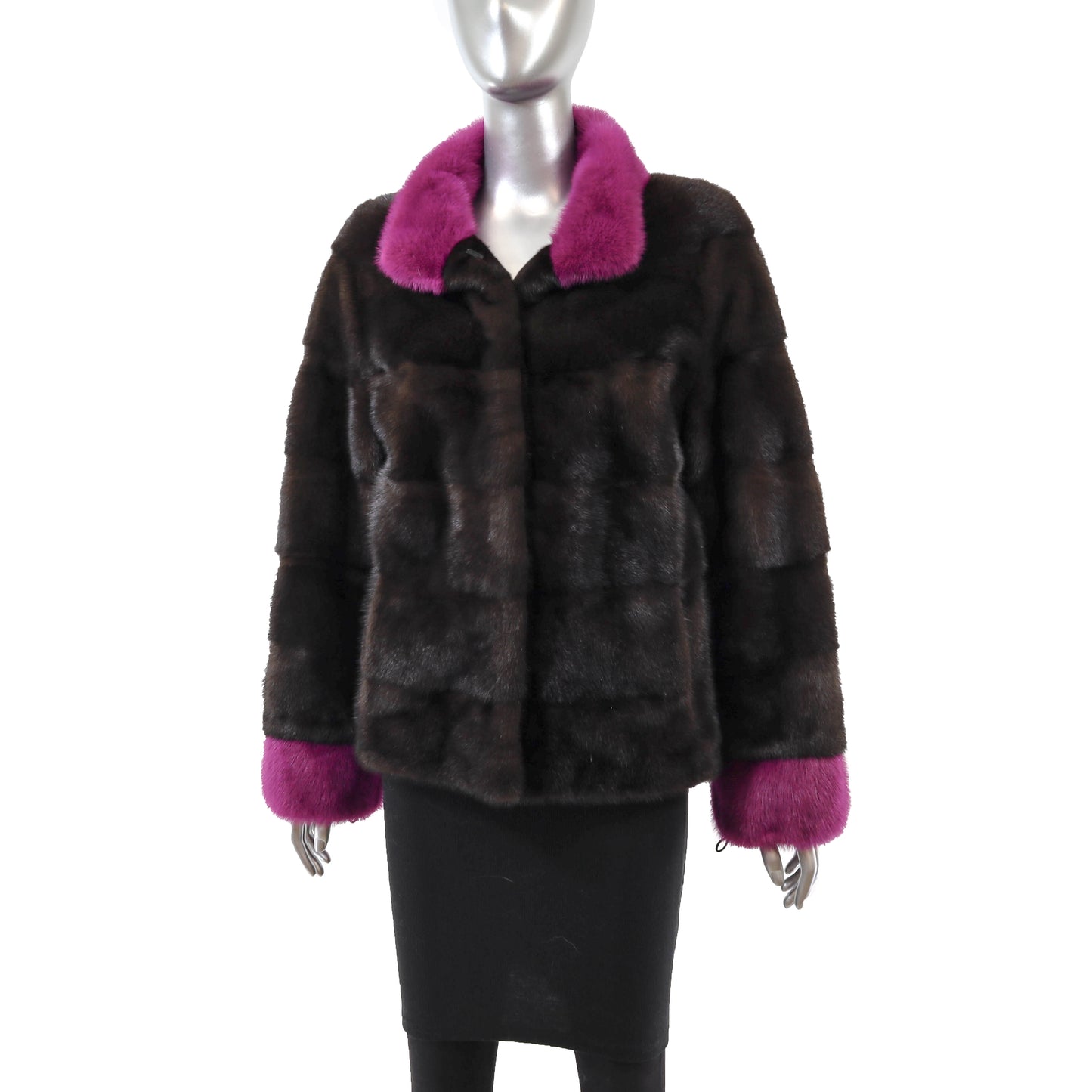 Brown and Pink Mink Jacket- Size S
