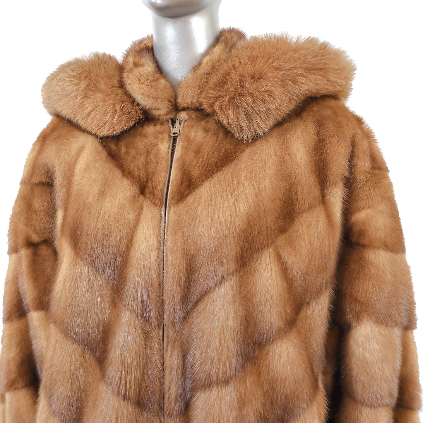 Anne Klein Whiskey Mink Jacket Reversible to Leather with Detachable Hood- Size M
