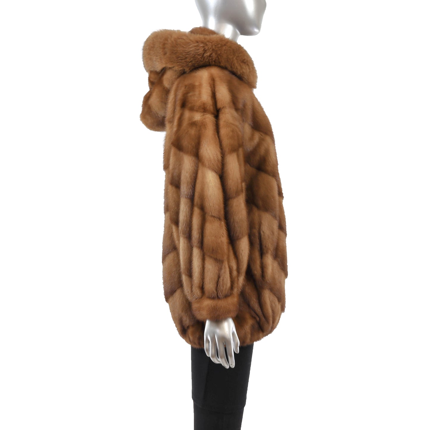 Anne Klein Whiskey Mink Jacket Reversible to Leather with Detachable Hood- Size M