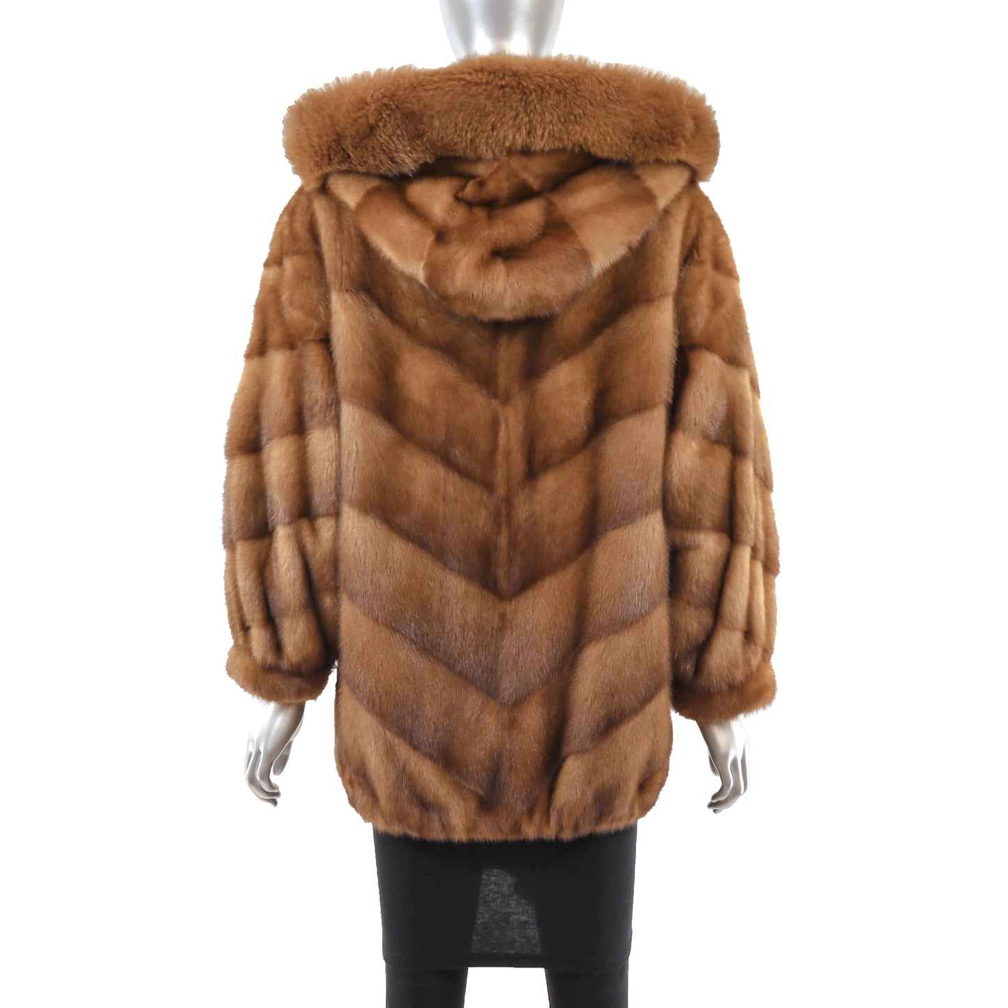 Anne Klein Whiskey Mink Jacket Reversible to Leather with Detachable Hood- Size M