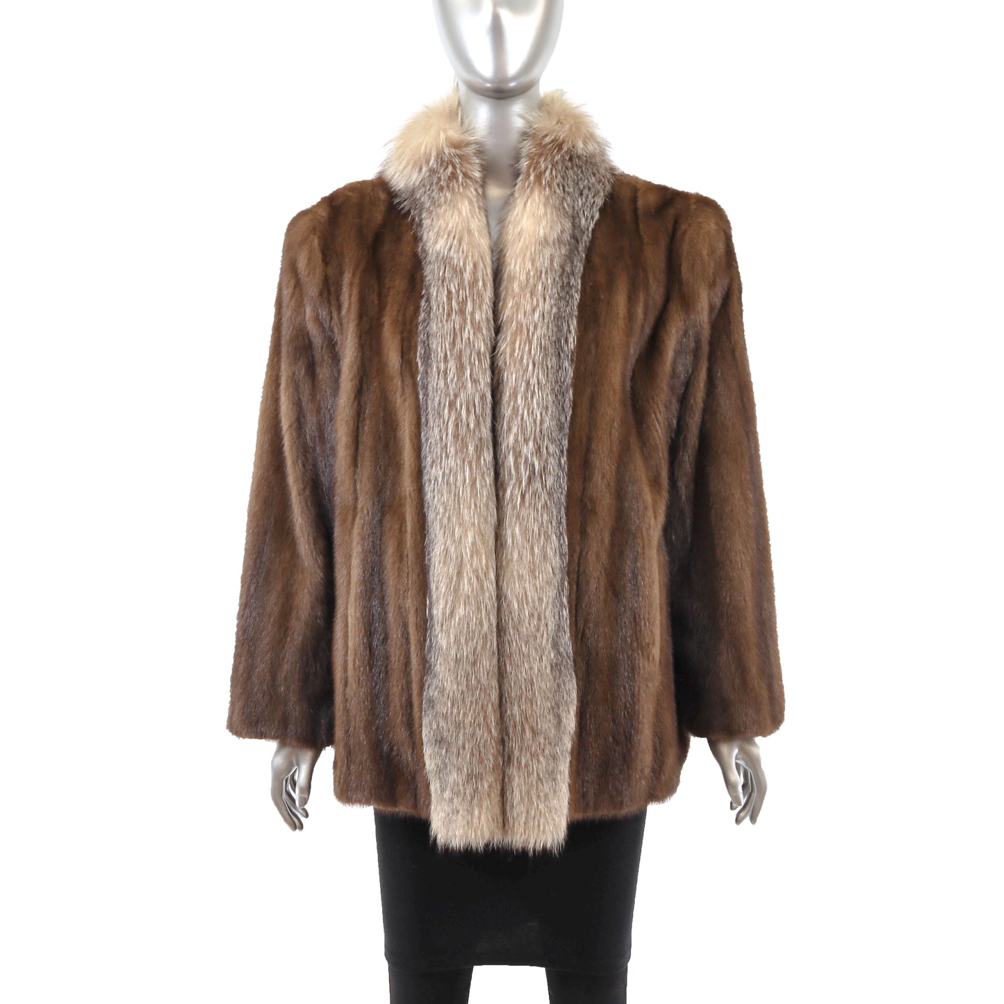 Brown Mink Jacket with Fox Tuxedo- Size M