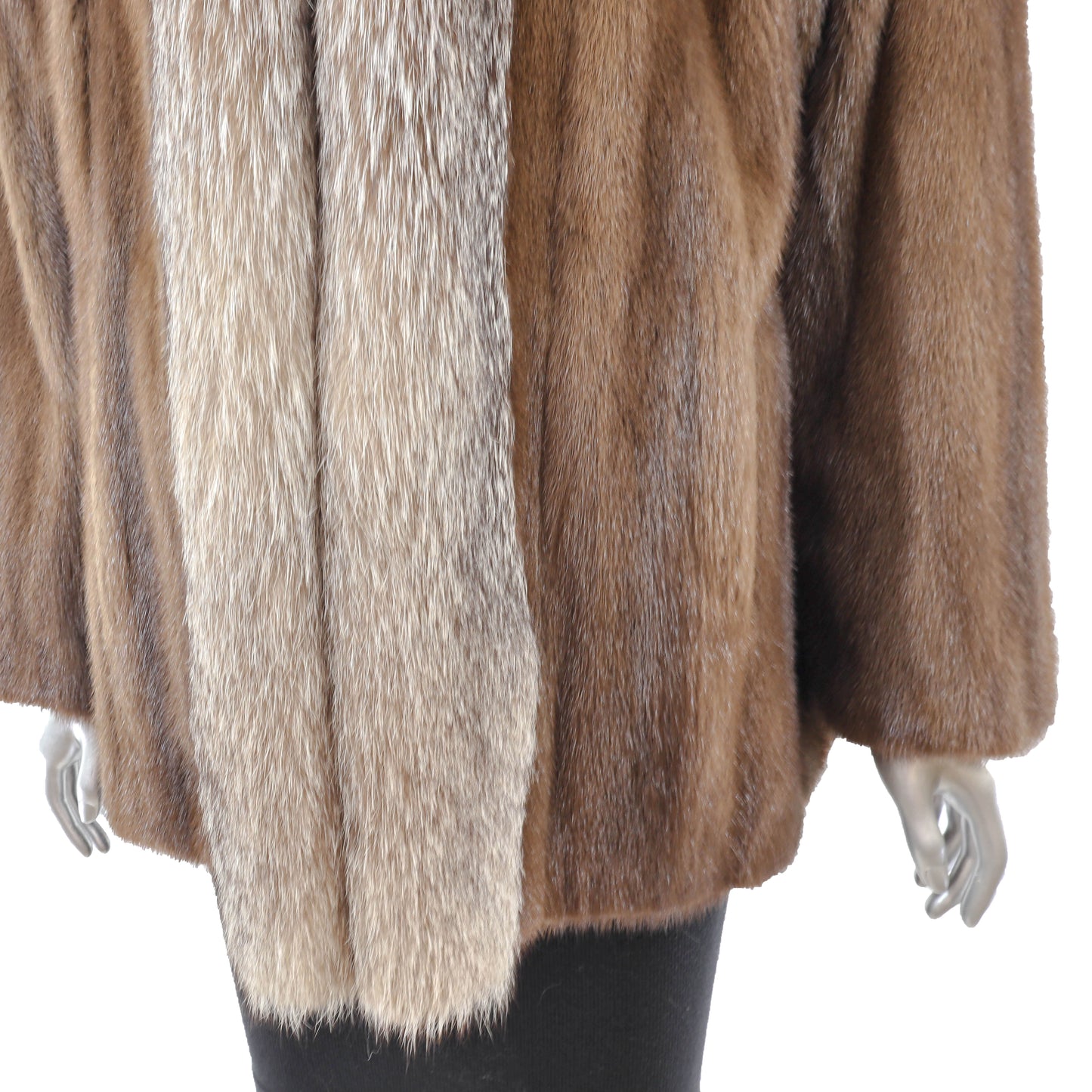 Brown Mink Jacket with Fox Tuxedo- Size M