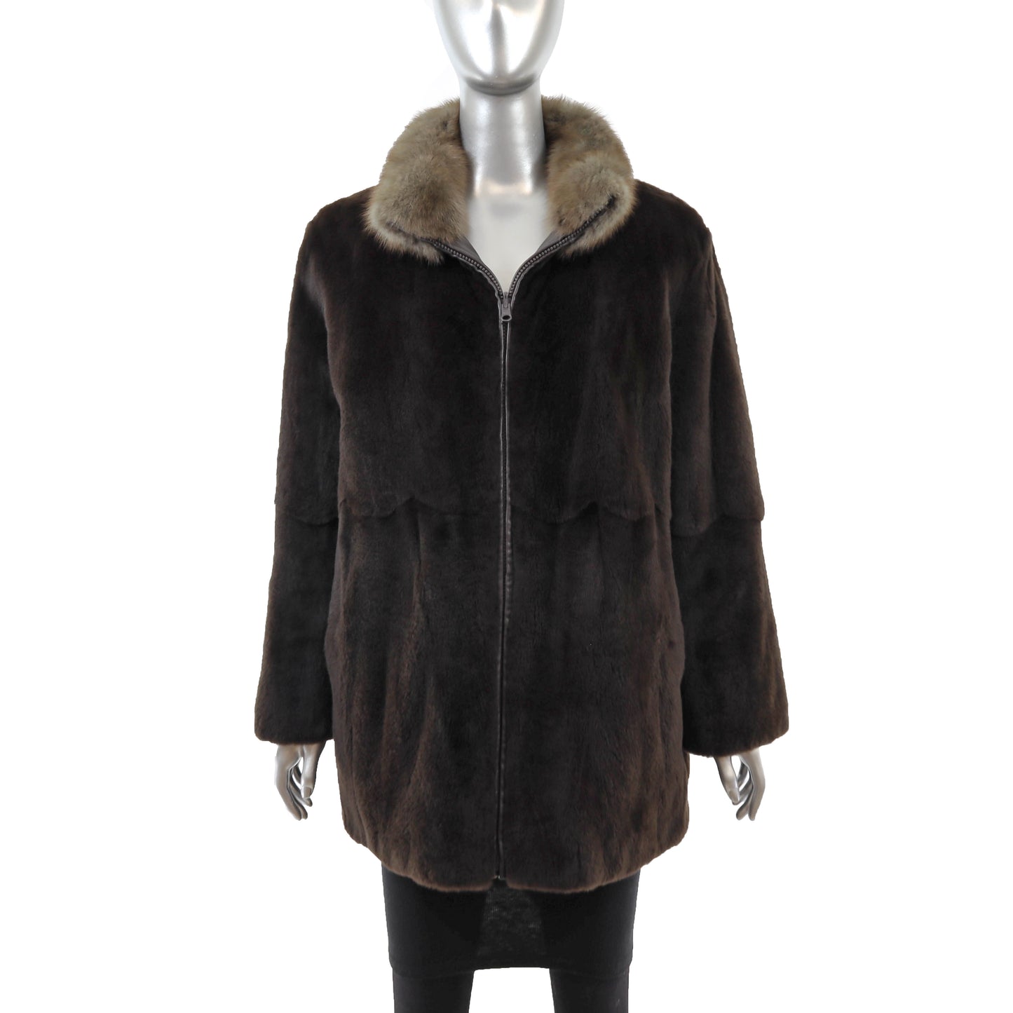 Sheared Mink Jacket Reversible to Leather with Sable Collar- Size M