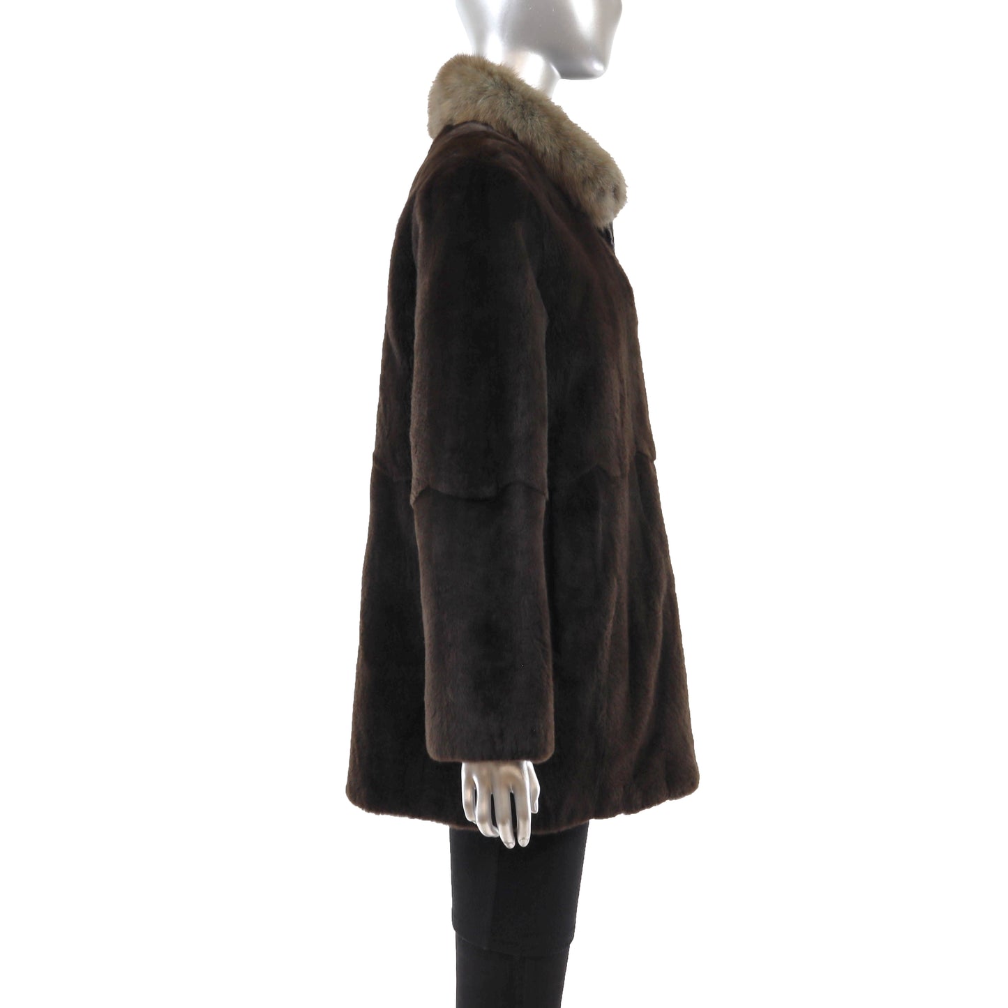 Sheared Mink Jacket Reversible to Leather with Sable Collar- Size M