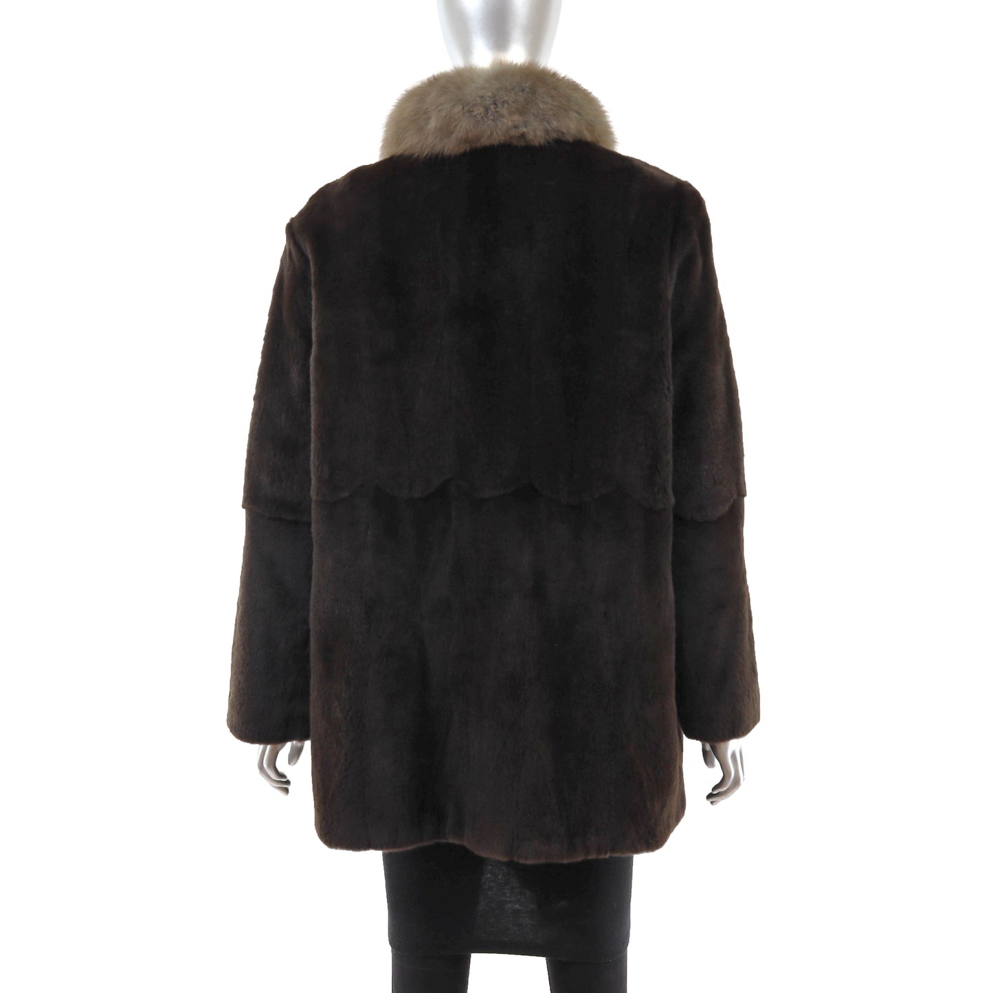 Sheared Mink Jacket Reversible to Leather with Sable Collar- Size M