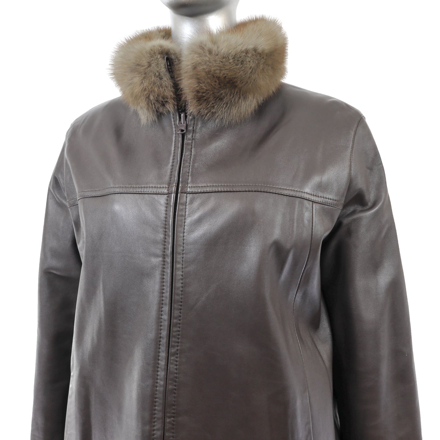 Sheared Mink Jacket Reversible to Leather with Sable Collar- Size M