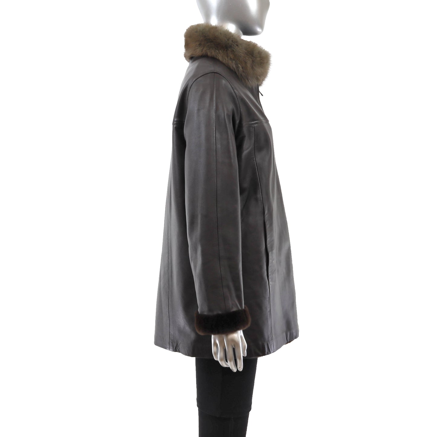 Sheared Mink Jacket Reversible to Leather with Sable Collar- Size M