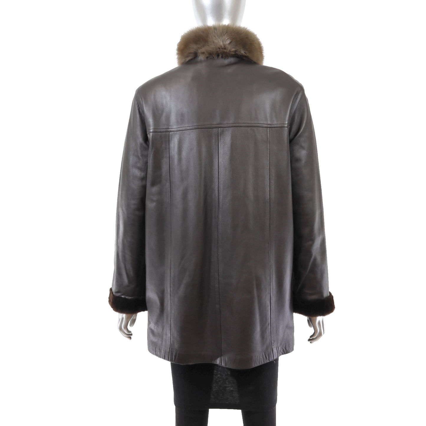 Sheared Mink Jacket Reversible to Leather with Sable Collar- Size M