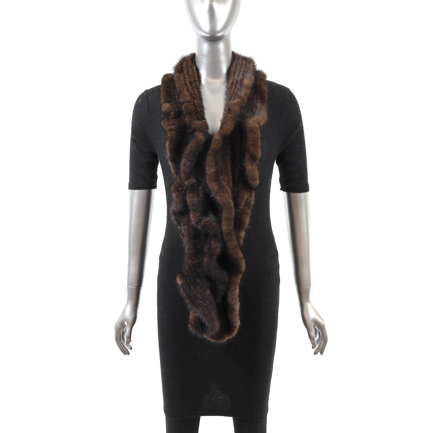 Brown Knitted Mink Scarf- Size Free