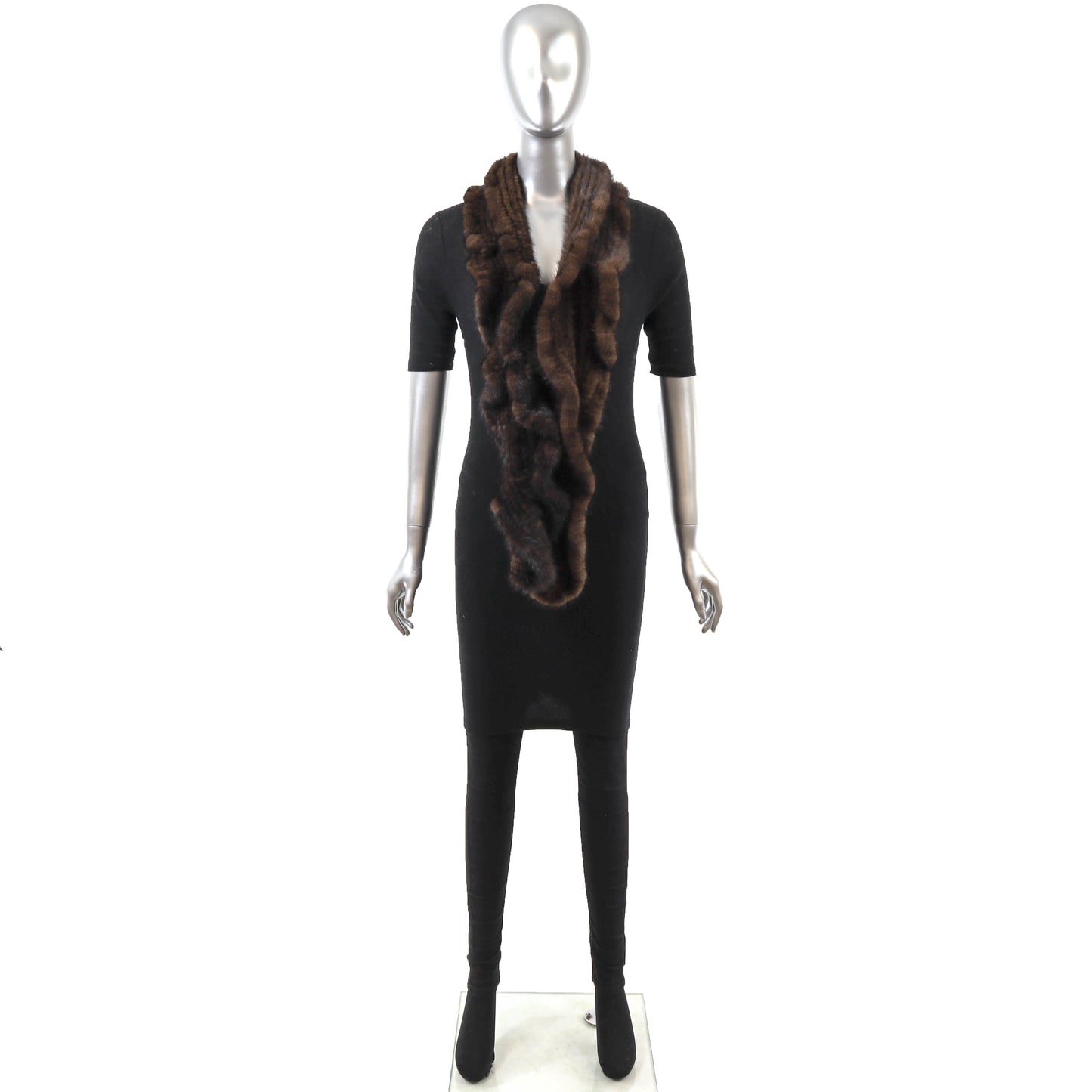 Brown Knitted Mink Scarf- Size Free