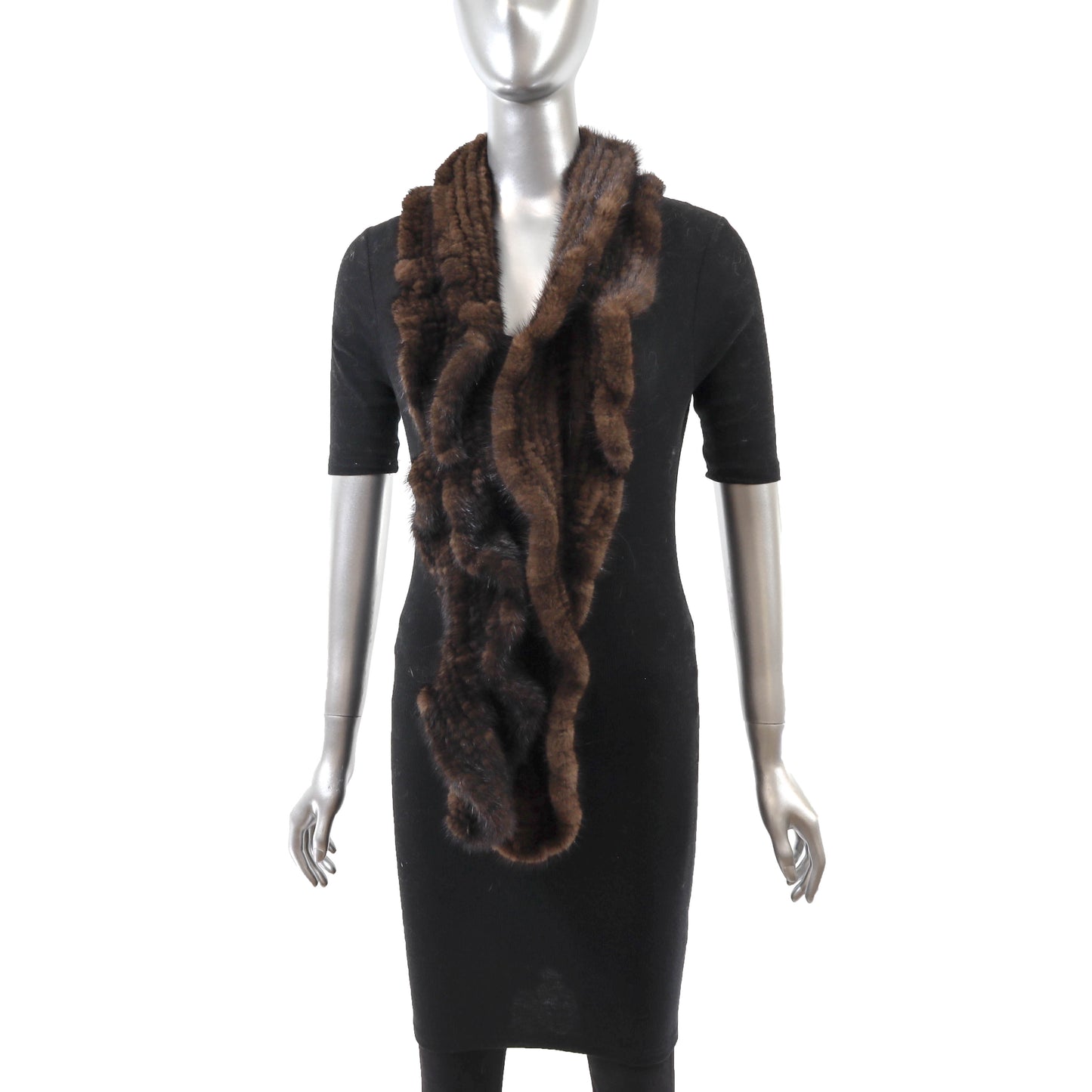 Brown Knitted Mink Scarf- Size Free
