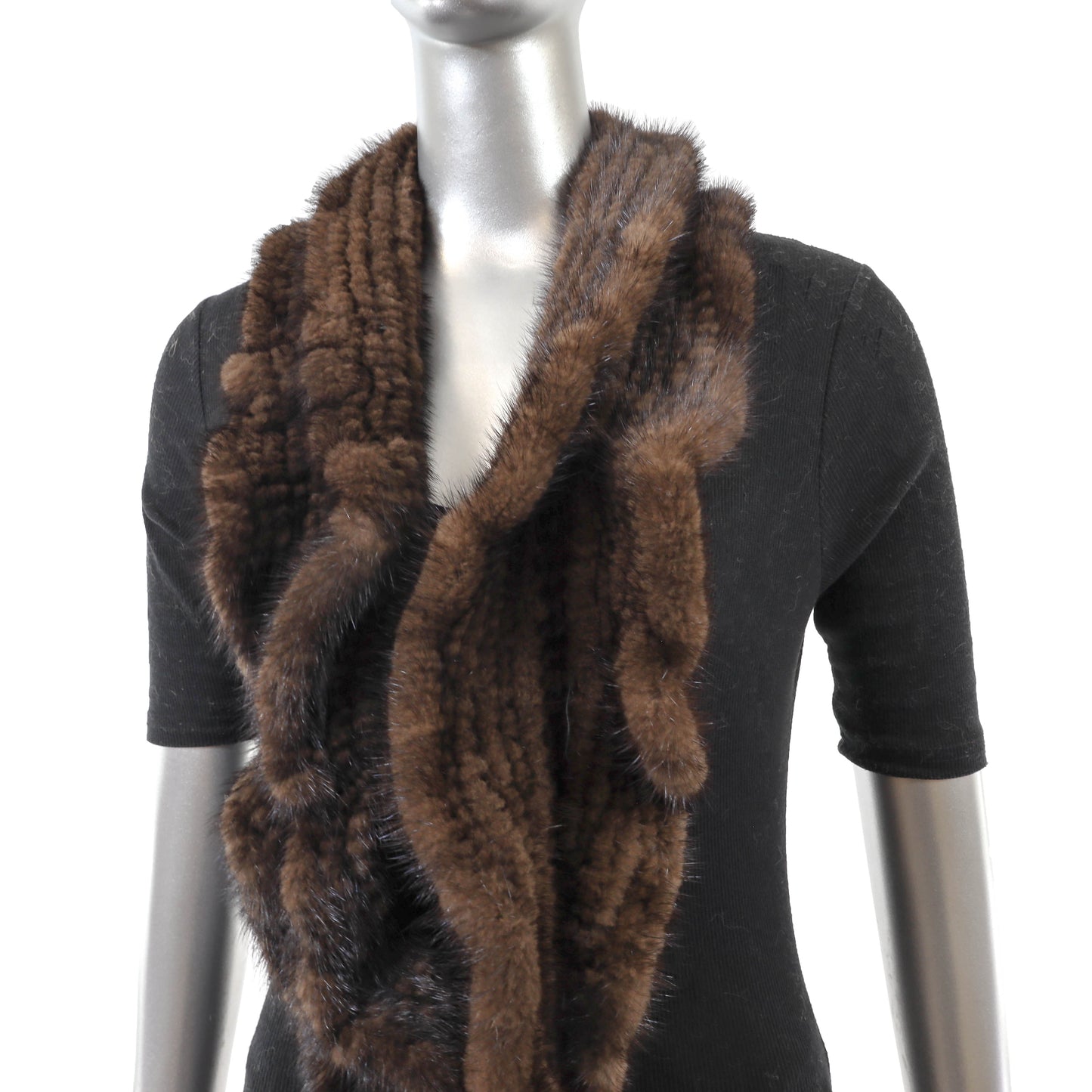 Brown Knitted Mink Scarf- Size Free