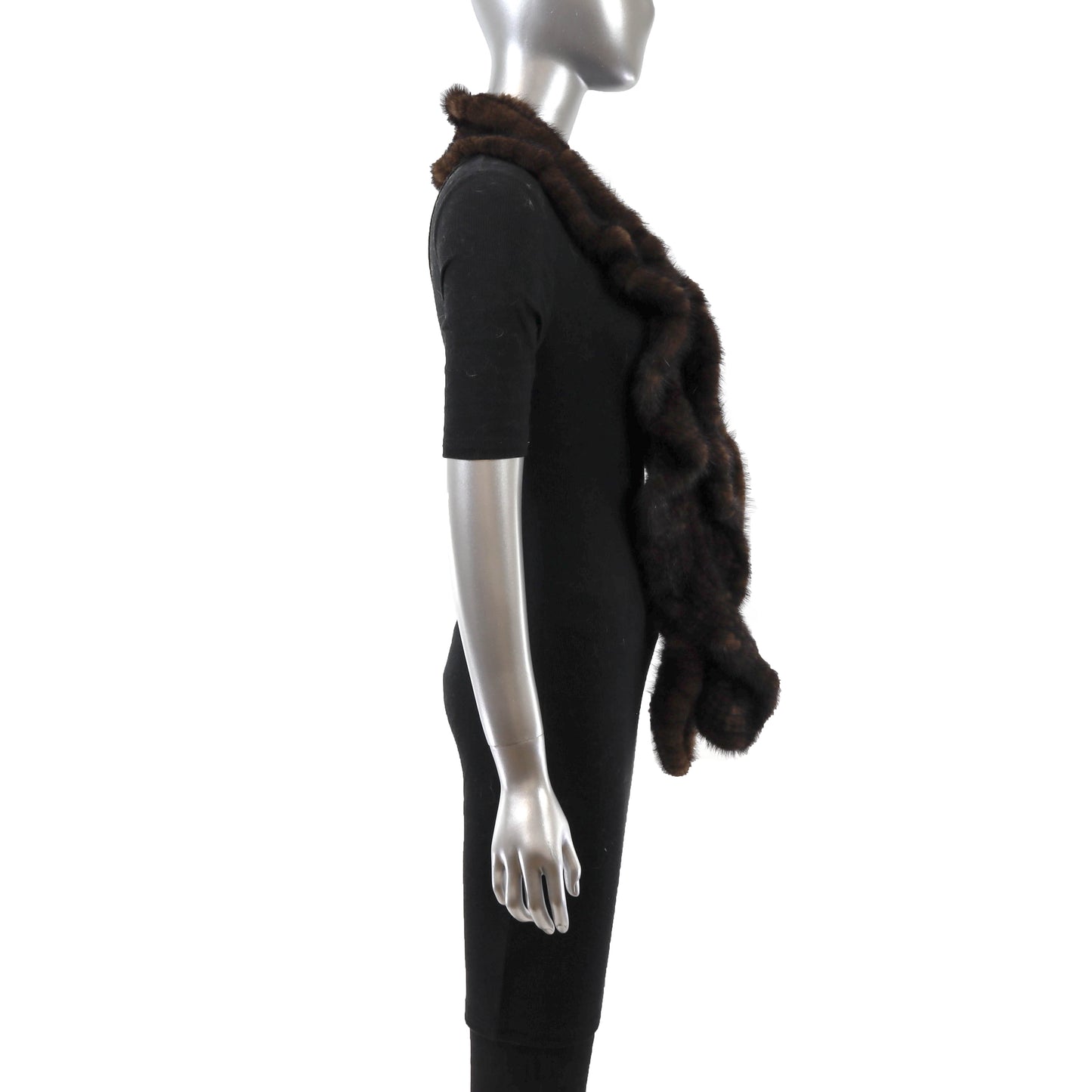 Brown Knitted Mink Scarf- Size Free