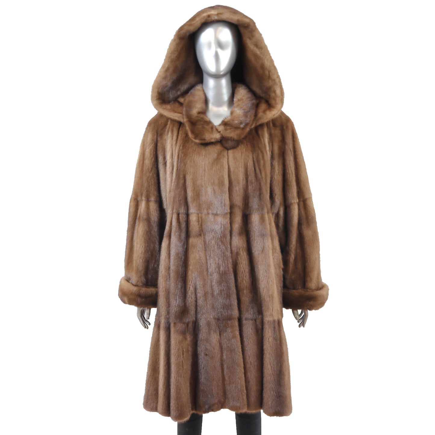 Hooded Brown Mink Coat- Size XL