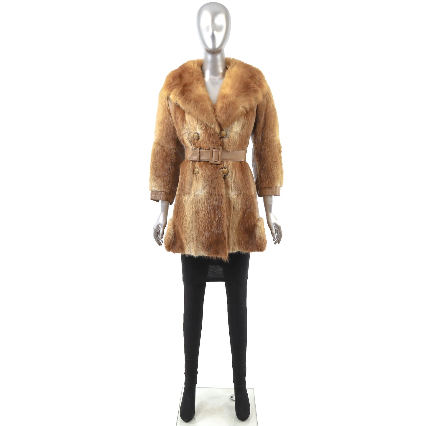 Muskrat Jacket with Leather and Opossum Collar- Size XS