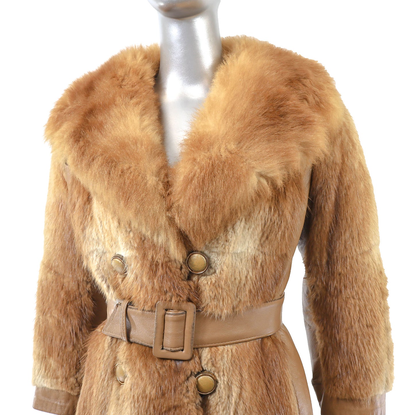Muskrat Jacket with Leather and Opossum Collar- Size XS