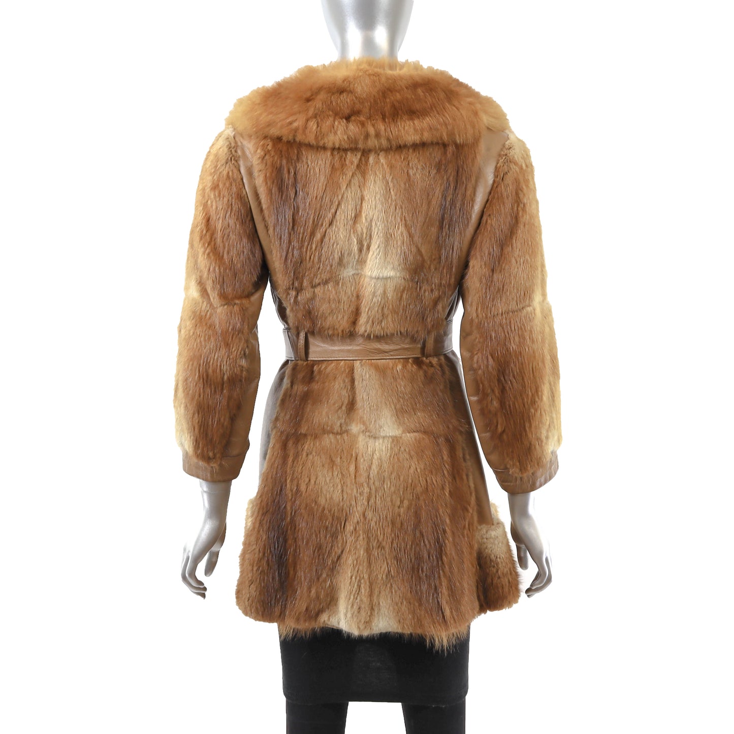 Muskrat Jacket with Leather and Opossum Collar- Size XS