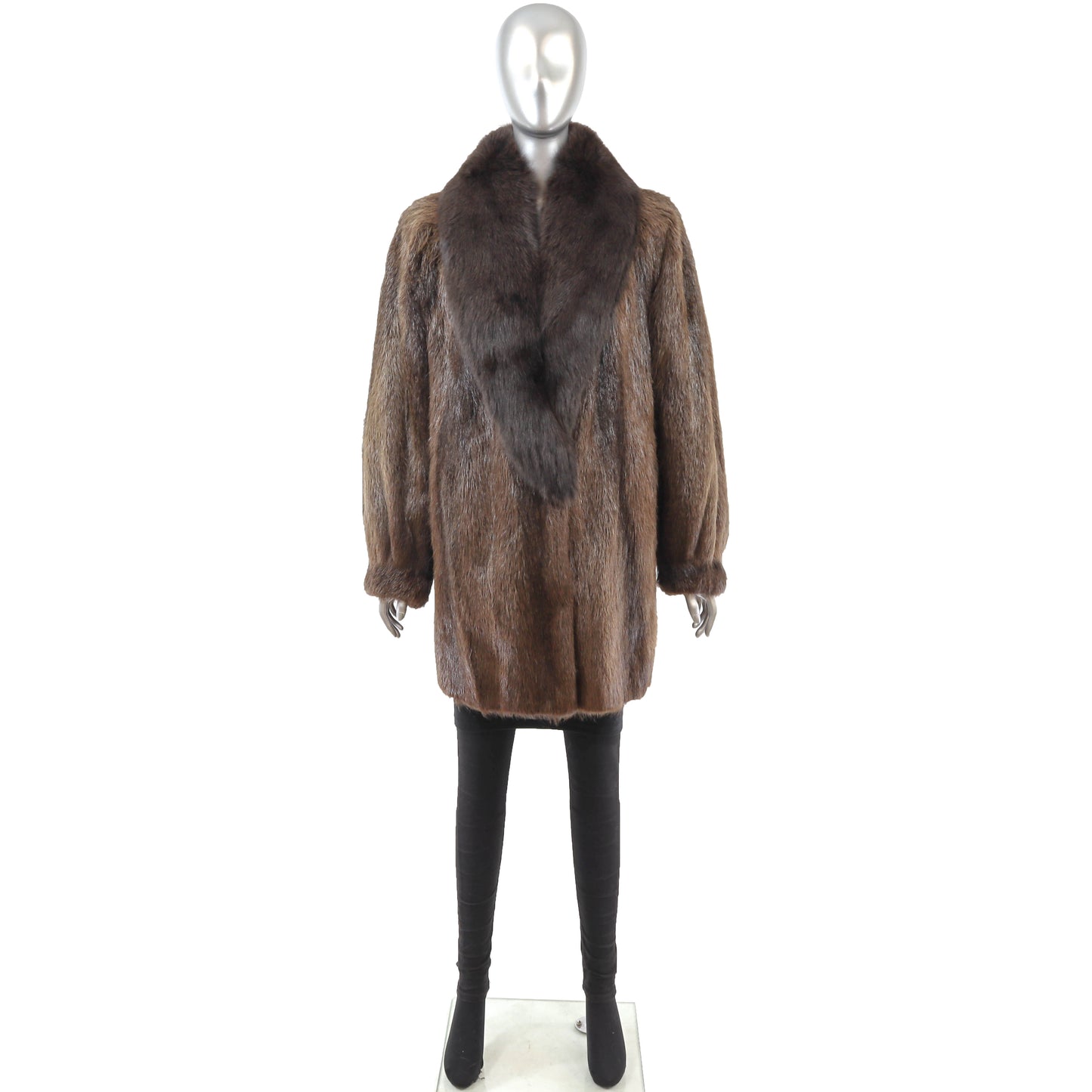 Brown Nutria 3/4 Coat with Fox Collar- Size XL