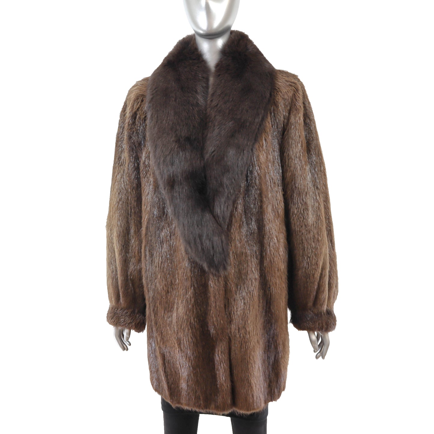 Brown Nutria 3/4 Coat with Fox Collar- Size XL