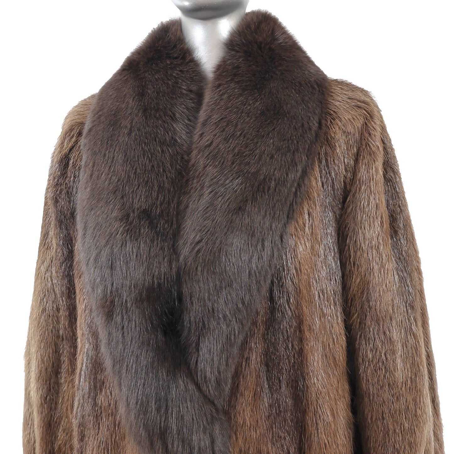 Brown Nutria 3/4 Coat with Fox Collar- Size XL