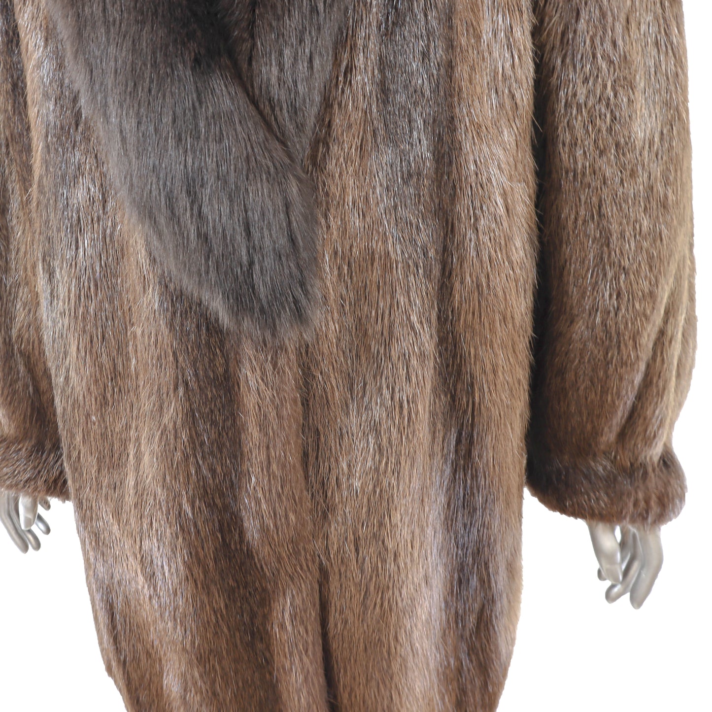 Brown Nutria 3/4 Coat with Fox Collar- Size XL