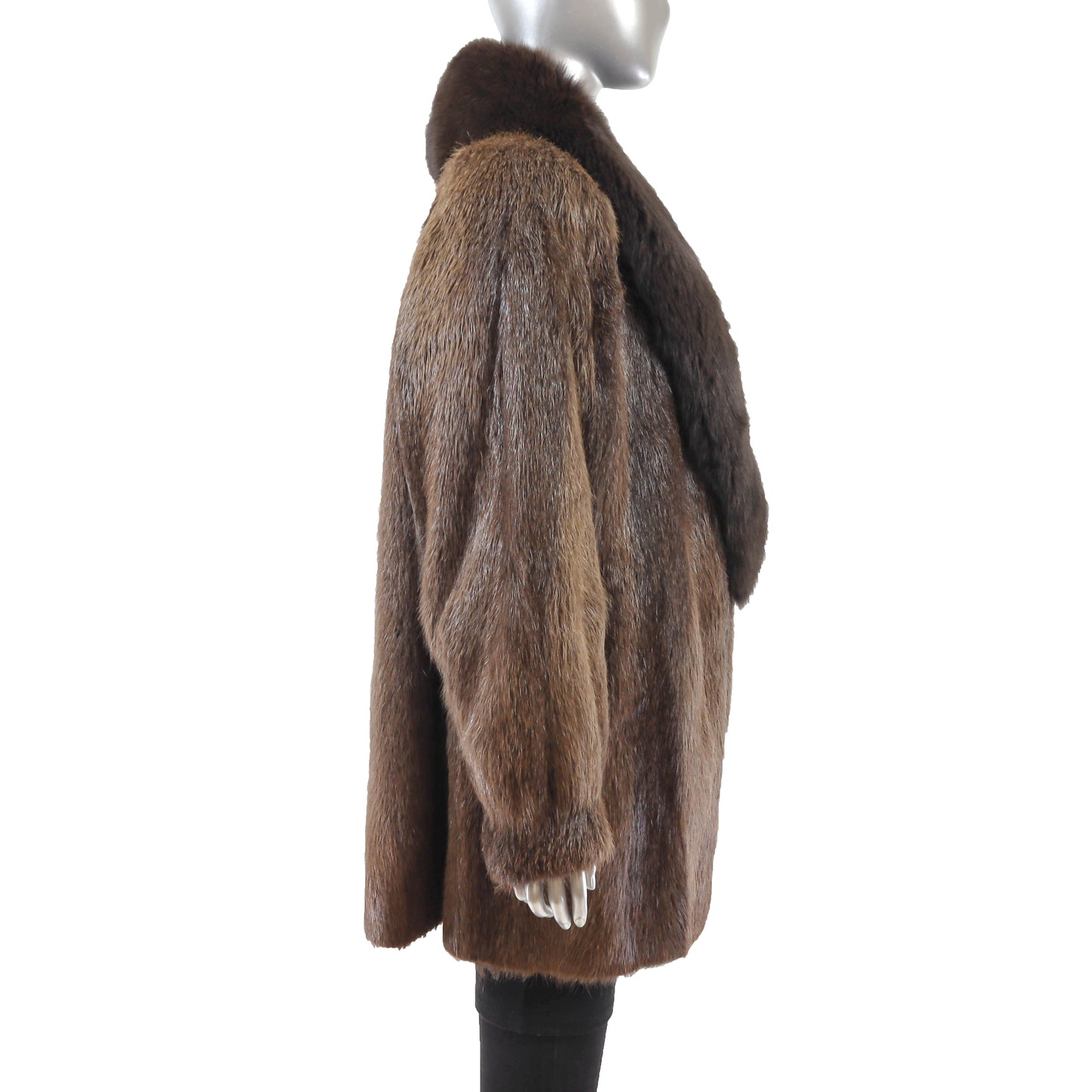 Brown Nutria 3/4 Coat with Fox Collar- Size XL