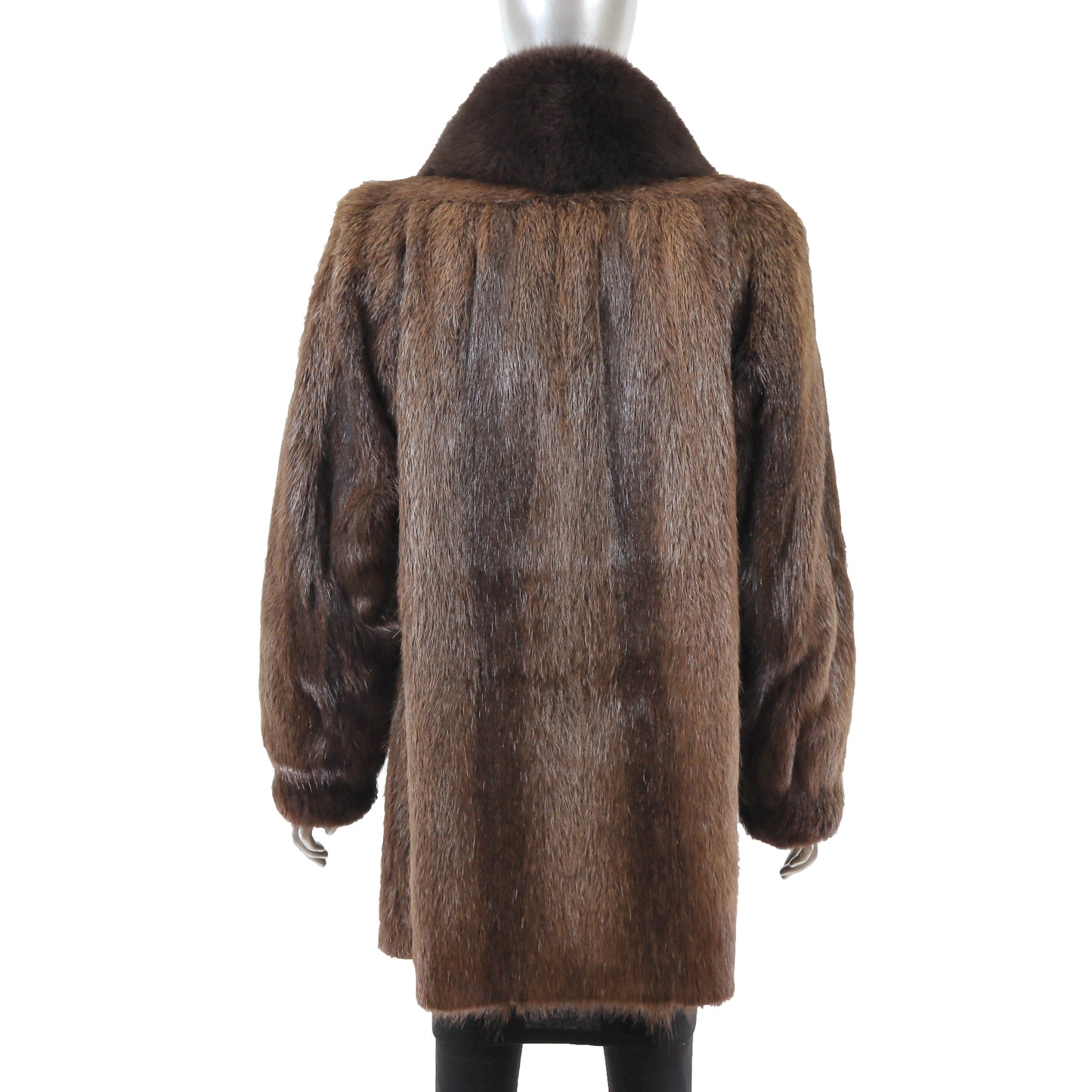 Brown Nutria 3/4 Coat with Fox Collar- Size XL