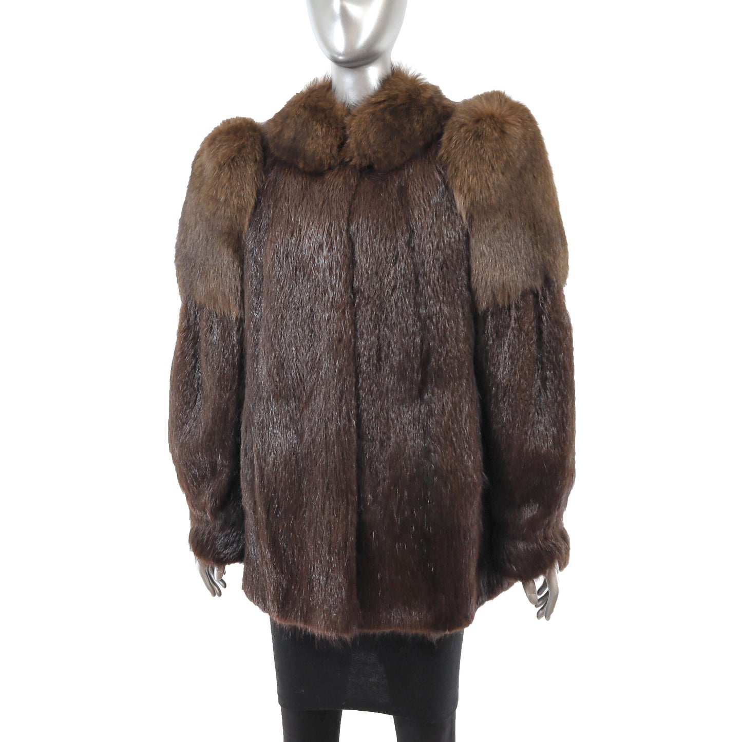 Brown Nutria Jacket with Fox- Size M